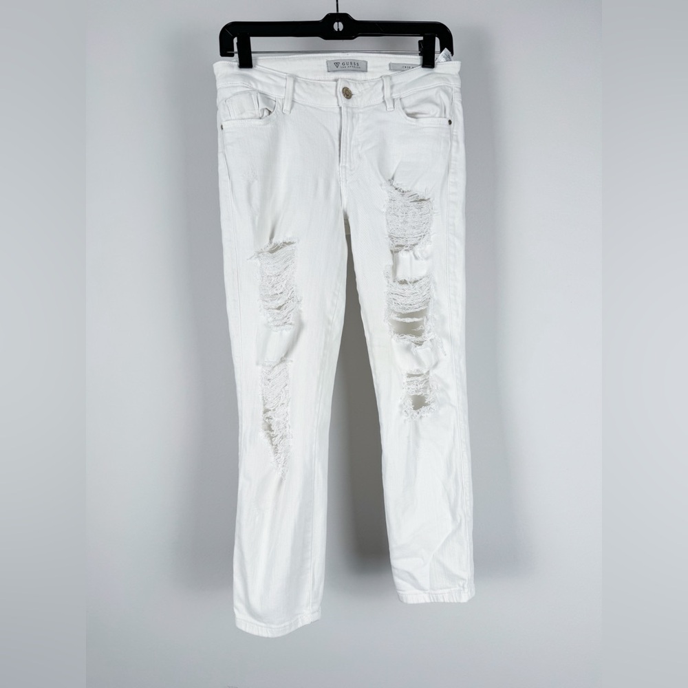 Guess white crop jeans pants distressed mid rise 26